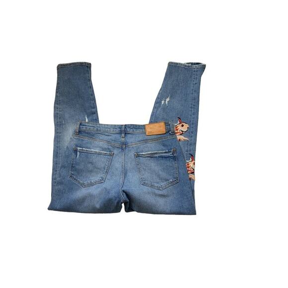 Zara Trafaluc Jeans Womens Size 6 Embroidered Floral Distressed Blue Denim - Picture 7 of 12